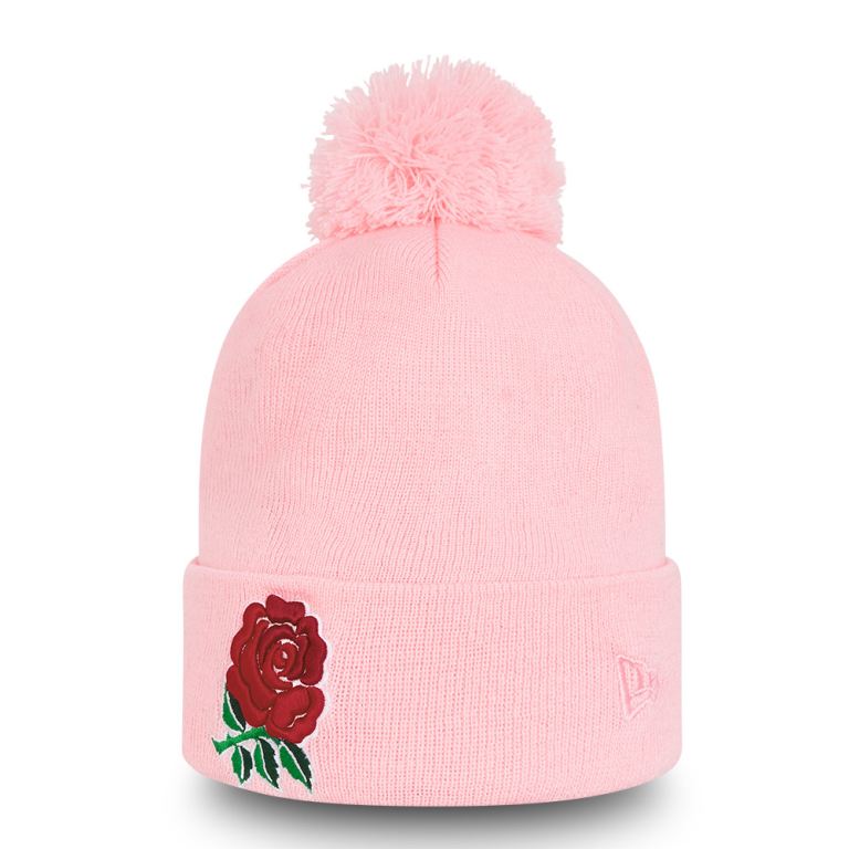 Gorras New Era Beanies Rosas - England Rugby Logo Bobble Knit Hat 48613NBQH